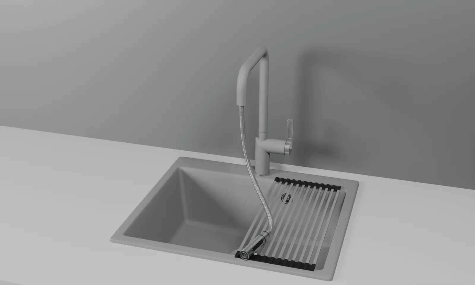 GR-8173, АЛЮМИНИУМ, СМЕСИТЕЛЬ КУХОННЫЙ С ВЫДВИЖНЫМ ИЗЛИВОМ