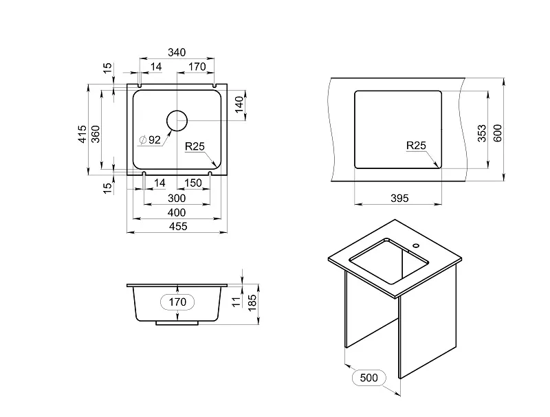 3601, АЛЮМИНИУМ, кухонная мойка, кварц
