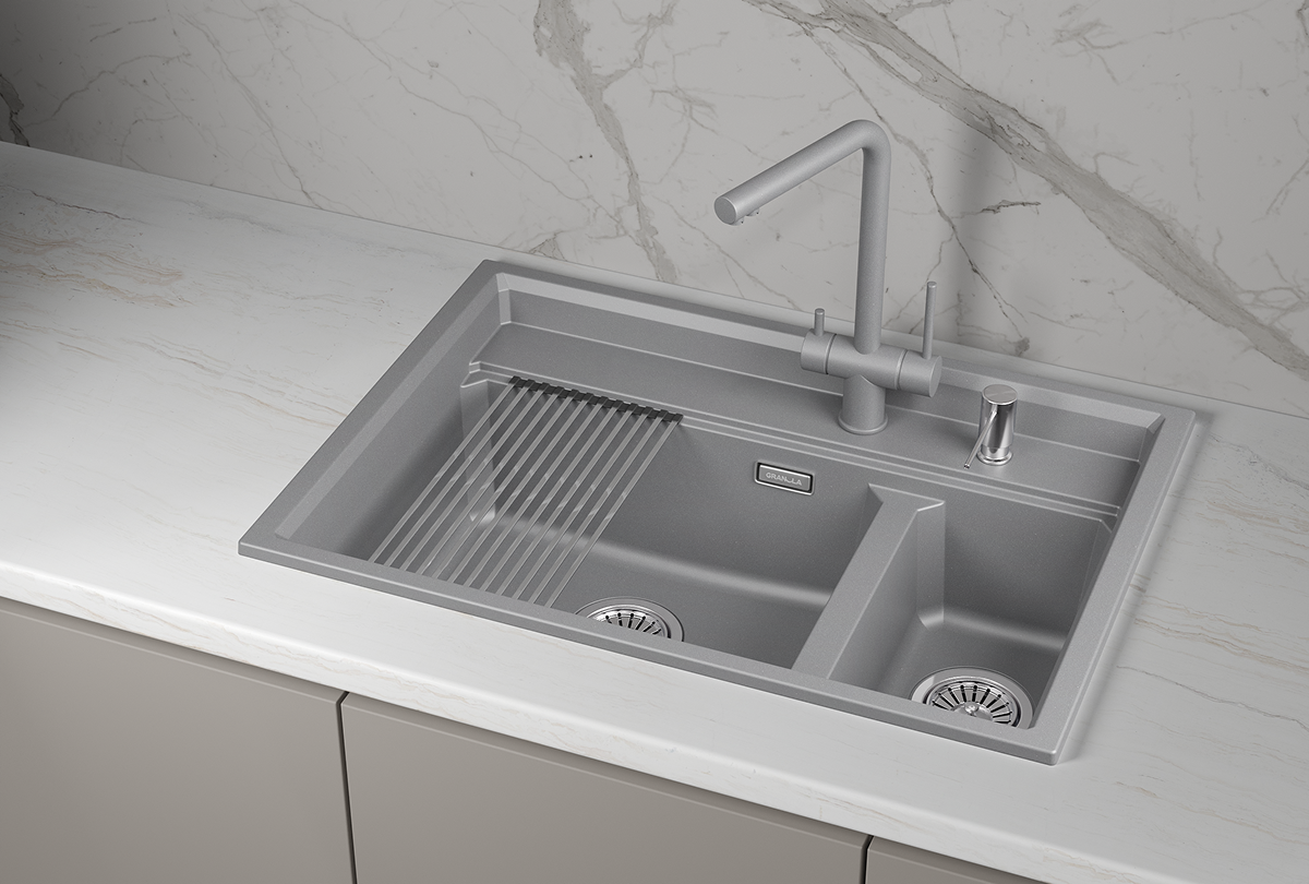 KS-7302i, АЛЮМИНИУМ, кухонная мойка, кварц